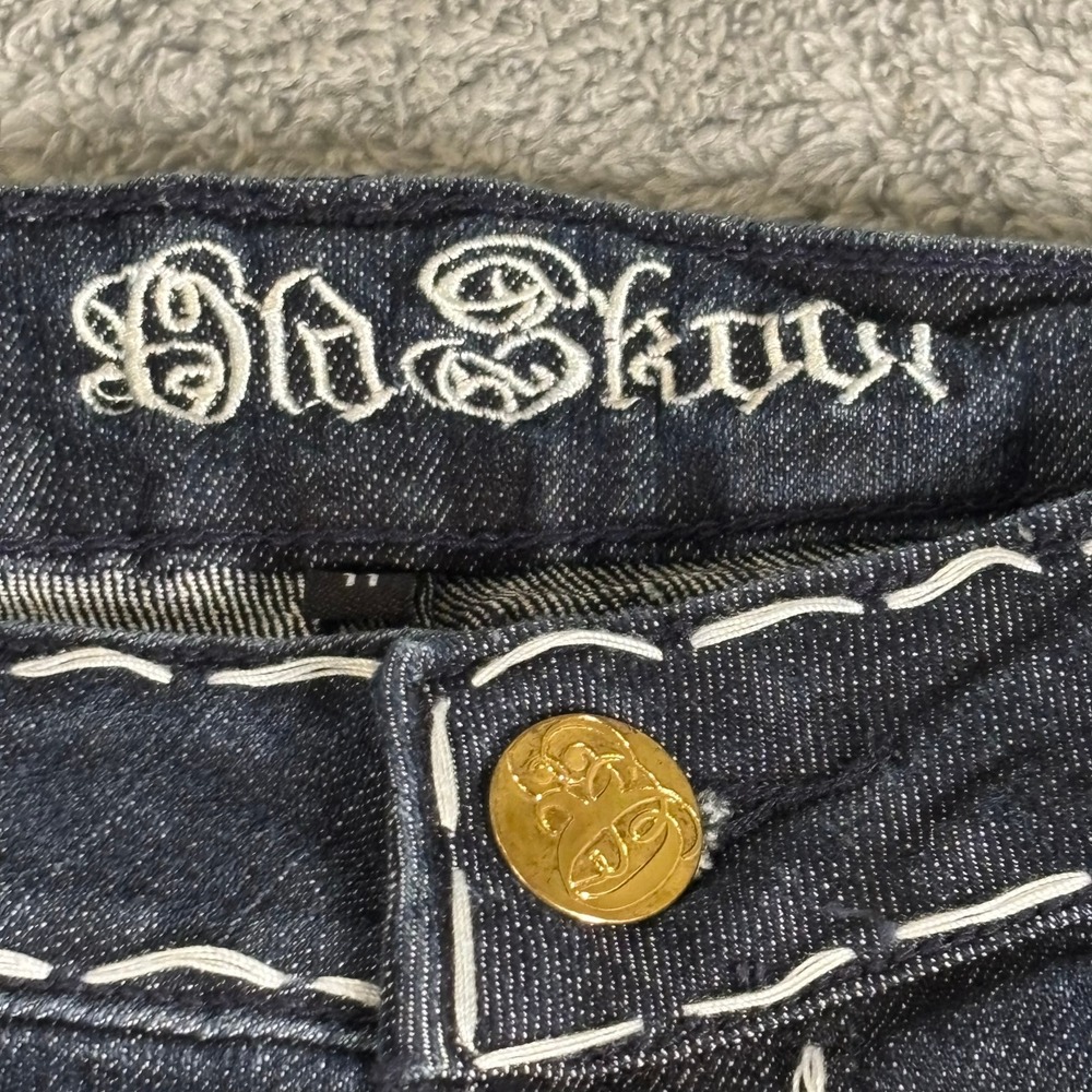 Old Skool Womens Straight Leg Jeans Dark Wash Thick White Contrast Stitch 11 - Picture 6 of 14